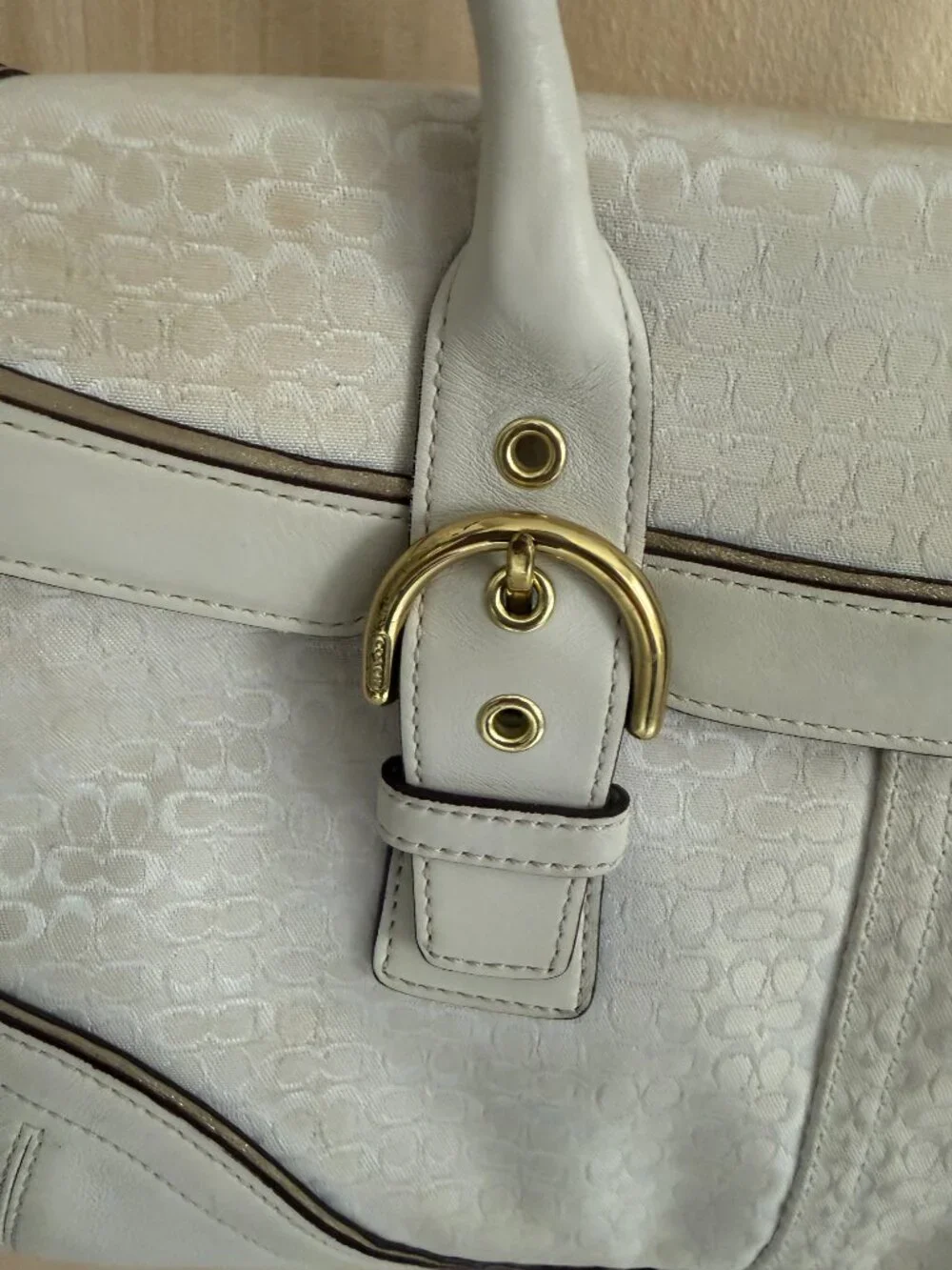 Coach Hampton Soho Leather & Fabric Satchel 2 Buckles with Gold Hardware